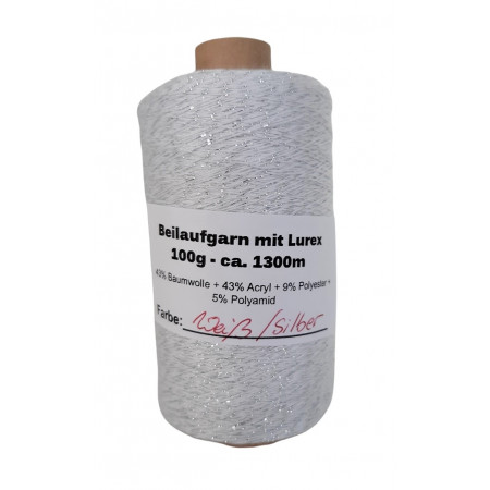 Beilaufgarn mit Lurex - 100g ca. 1300m - Weiss/Silber