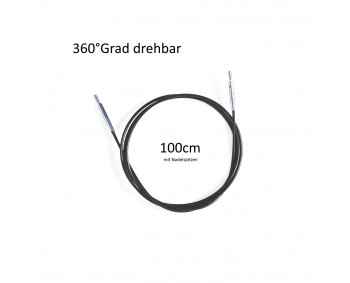 KnitPro Seil 360 Grad drehbar - Schwarz/Silber - 100cm