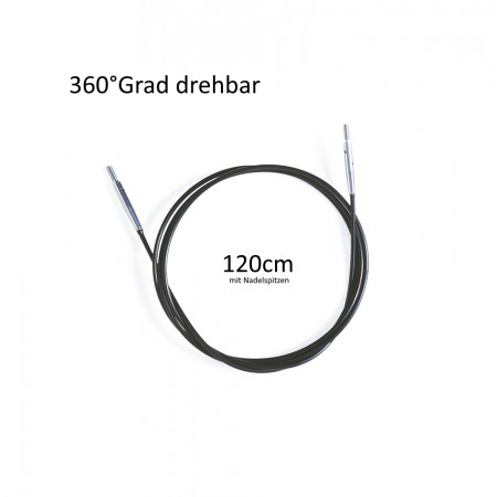 KnitPro Seil 360 Grad drehbar - Schwarz/Silber - 120cm