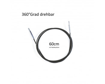 KnitPro Seil 360 Grad drehbar - Schwarz/Silber - 60cm