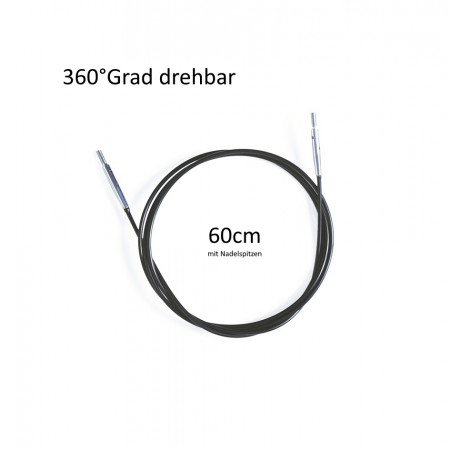 KnitPro Seil 360 Grad drehbar - Schwarz/Silber - 60cm