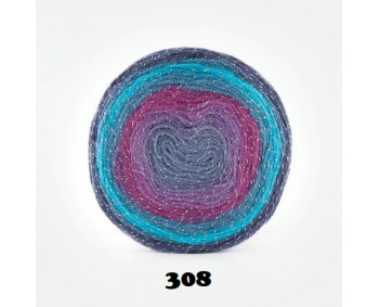 Farbe 308 - Papatya CAKE Silver- 150g (türkis-lila+Silberfaden)