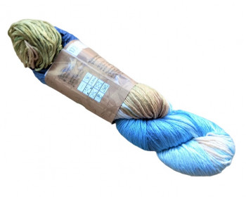 100% Bamboo - Bambusgarn Handdyed - 100g Strang - 173 Blau-Beige-Grün