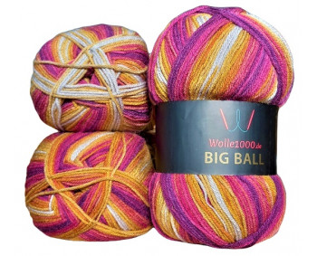 Wolle1000 BigBall 3x300g=900g - Farbe BB002 - Senf-Bordo-Grau