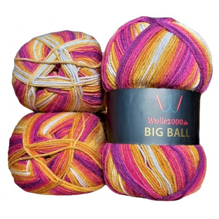 Wolle1000 BigBall 3x300g=900g - Farbe BB002 - Senf-Bordo-Grau