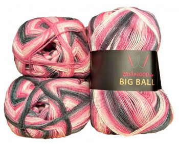 Wolle1000 BigBall 3x300g=900g - Farbe BB011 - Weiß-Rosa-Grau