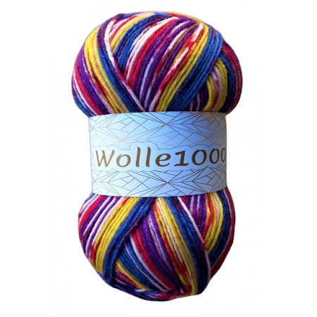 Wolle1000 Super Sox 6 - Farbe 145  - gelb-blau-lila