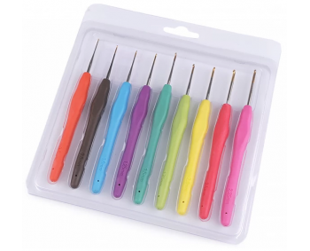 Häkelnadel-Set / 9 Stück / Silikongriff ( 0,5 - 2,5 mm) 