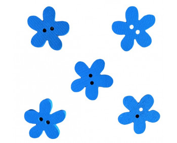 Holzknopf - Blüte blau - 5 Stück  (0,20€/Stk.)