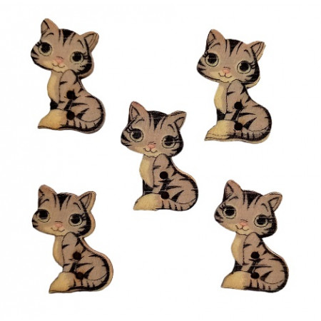 Holzknopf - Katze - 5 Stück  (0,24€/Stk.) - Farbauswahl